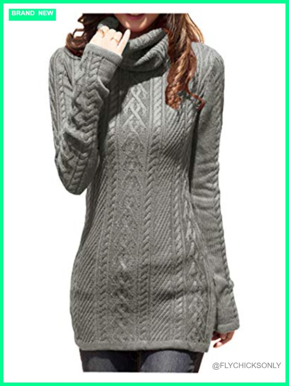 Womens Cable Knit Turtleneck Sweater Dress Slim Fit Pullover Midi